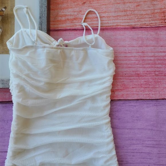 Princess Polly White Sassy Ruched Mesh Mini Dress - Picture 12 of 13
